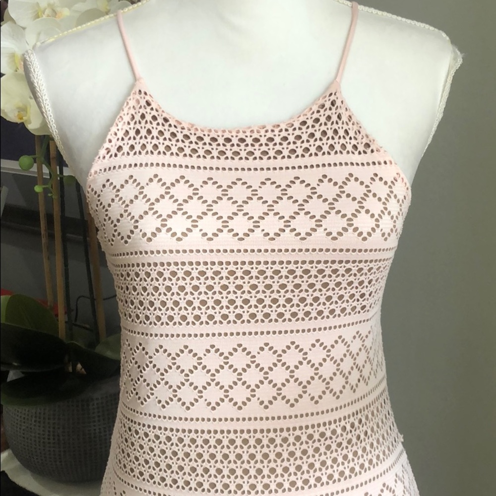 (Sold) Poetry Bodycon Formfitting Blush Lace Dress - Picture 2 of 7